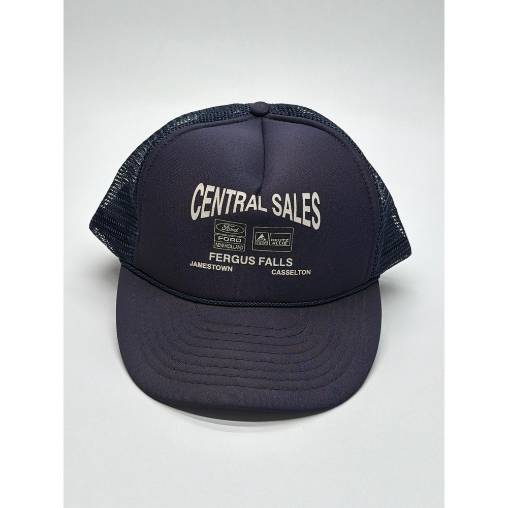 Vintage Otto Cap Central‎ Sales Fergus Falls Ford Trucker Hat Navy Blue Snapback